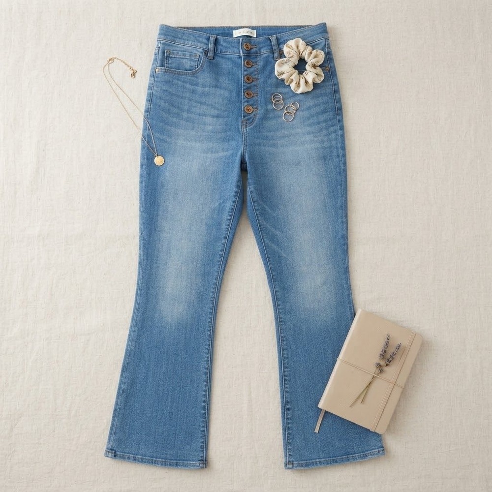 LOFT The Kick Crop Jeans Womens 30/10 Medium Wash High Rise Exposed Button Fly